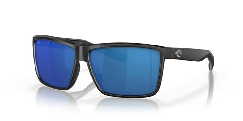 Costa Del Mar Men's Rinconcito Polarized Rectangular Sunglasses, Matte Black/Blue Mirrored Polarized-580P, 60 mm