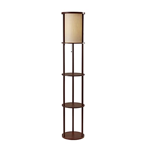 Adesso 3117-15 Stewart Round Shelf Floor Lamp, Walnut Wood Finish