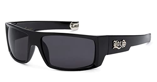 Locs Men's Original All Black Hardcore Sharp Square OG Sunglasses, Wrap
