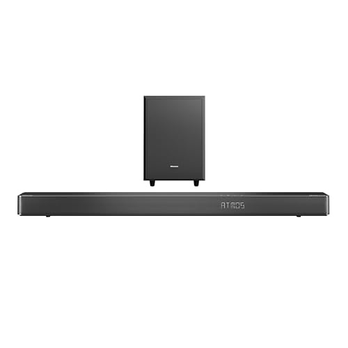 Hisense AX3125H 3.1.2Ch Sound Bar with Wireless Subwoofer, 440W, Dolby Atmos, Bluetooth 5.3, EzPlay, 4K HDMI Pass Through, Roku TV Ready, DTS:X, HDMI/AUX/ARC/Optical/USB, 7 EQ Modes