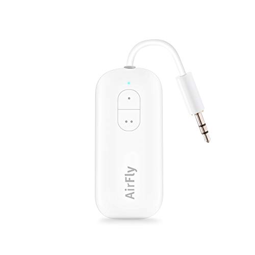 Twelve South AirFly Duo | Bluetooth Wireless Transmitter with Audio Sharing for up to 2 AirPods / Headphones, Use with any 3.5 mm Jack on Airplanes, Gym Equipment and iPad/Tablets, White, 1” by 4'