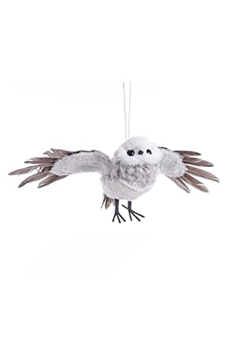 Grey With White Fur Flying Owl Ornament,Christmas