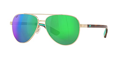 Costa Del Mar Peli Polarized Aviator Sunglasses, Brushed Gold/Green Mirrored Polarized-580P, 57 mm