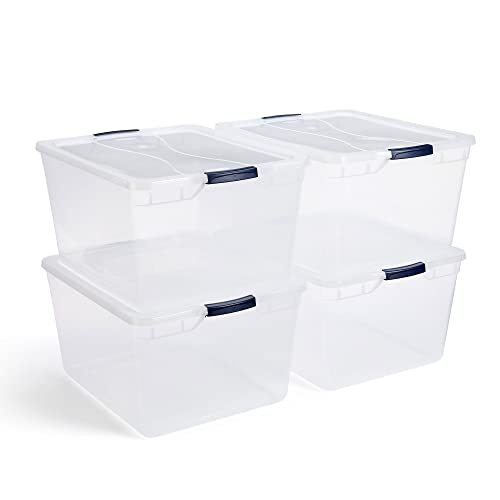 Rubbermaid Cleverstore 71 Quart Latching Plastic Storage Containers with Lids for Office and Home Organization, Clear (4 Pack)