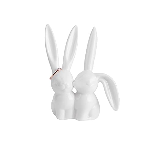 heart & home Ring Holder, Ceramic Bunny Ring Holder for Jewelry Wedding Engagement Ring Holder,White