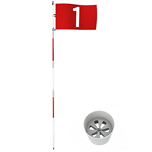 THIODOON Golf Flagstick 6ft Golf Flag and Cup for Yard Pro Detachable Golf Hole Cup and Flag for Driving Range Backyard Upgrade Anti-Rust Glass Fiber 5-Section Design with Connectors