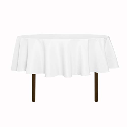 sancua Round Tablecloth - 60 Inch - Water Resistant Spill Proof Washable Polyester Table Cloth Decorative Fabric Table Cover for Dining Table, Buffet Parties and Camping, White