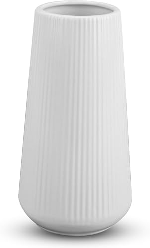 White Ceramic Vase, GUKJOB Flower Vase Ceramic Vase for Flowers, Decorative White Vase for Pampas Grass, Small Vase for Home Living Room Dining Table Farmhouse Office Decor (White)