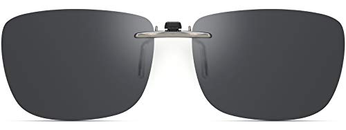 CAXMAN Polarized Clip On Sunglasses Over Prescription Glasses for Men Women Compact Fit Grey Lens Large Size UV Protection