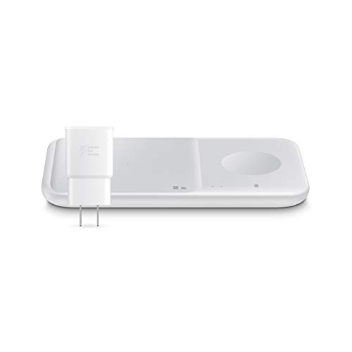 SAMSUNG 9W Wireless Charger Duo w/ USB C Cable, Charge 2 Devices at Once, Cordless Super Fast Charging Pad for Galaxy Phones and Devices, 2021, US Version, White