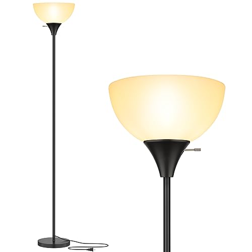 Coucrek Floor Lamp, LED Standing Lamps with White Plastic Shade, Black Modern Torchiere Floor Lamp, Tall Lamps for Living Room Dorm, Bulb not Included
