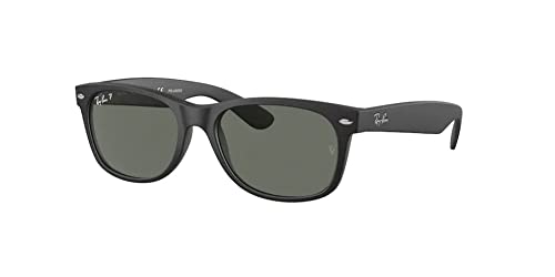Ray-Ban RB2132 NEW WAYFARER Sunglasses for Men for Women + BUNDLE with Designer iWear Eyewear Kit (Rubber Black/Polar Green Polarized)