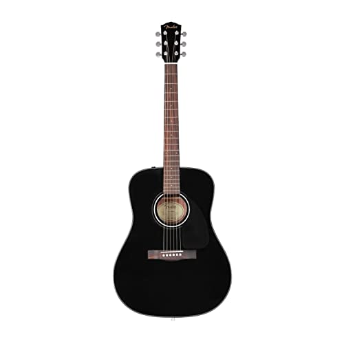 Fender Acoustic Guitar, with 2-Year Warranty, CD-60 Dreadnought V3 Classic Design with Rounded Walnut Fingerboard and Alloy Steel Strings, Glossed Black Finish, Spruce Top, Includes Hard-Shell Case