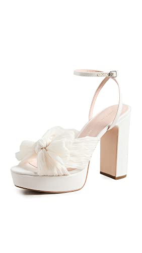 Loeffler Randall Women's Natalia Platform Pleated Bow Sandals, Pearl, Off White, White, 8 Medium US