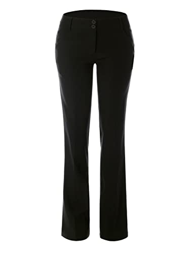 Design by Olivia Women's High Waist Comfy Stretchy Bootcut Two Button Trouser Office Pants Black L