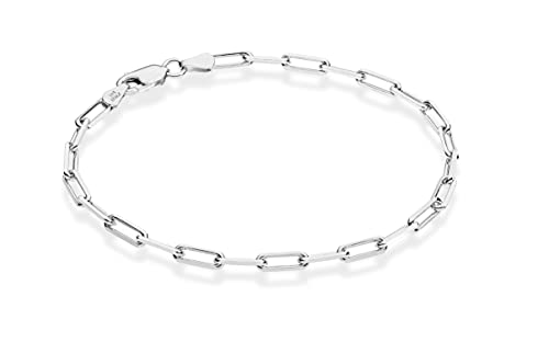 Miabella Solid 925 Sterling Silver Italian 3mm Paperclip Link Chain Bracelet for Women Men, Made in Italy (Length 7.5 Inches)