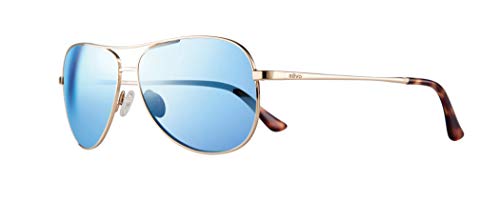 Revo Relay: Polarized Filter UV, Womens Small Metal Rim Aviator Sunglasses, Gold Frame with Blue Water Lens, RE 1014