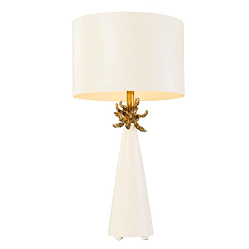 Flambeau Lighting TA1260 Neo Table, French White Cone with Gold leafed Anemone and lamp Holder