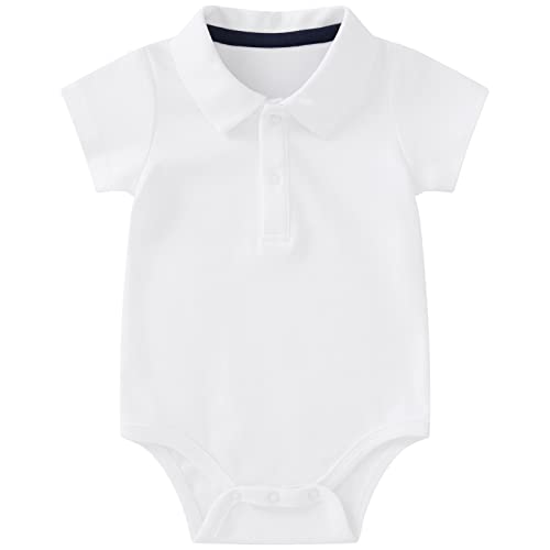 pureborn Baby Boy Polo Bodysuit Short Sleeve Cotton Romper Summer Gentleman One-Piece Outfit for Infant Boys 3-6 Months White