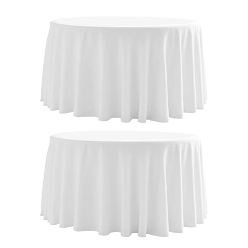 LEQEE Round Tablecloth,2 Pack 120inch Stain and Wrinkle Resistant Polyester Table Cloth,Decorative Fabric Table Cover for Kitchen,Dinning,Party,Wedding Round(White)