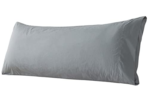 WhatsBedding Body Pillow Cover Cotton Fabric, Long Pillow Case Breathable & Skin-Friendly, Envelope Closure - Grey (21x54 inch)