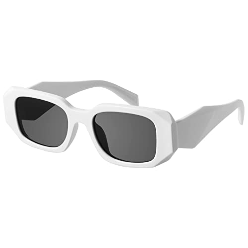 mosanana Trendy Rectangle Sunglasses for Women Men Creamy White Vintage Retro Fashion Cool 90s Cute Funky Small Stylish Chunky Goulding