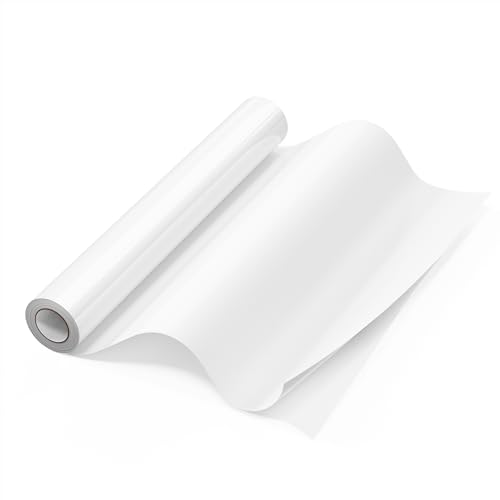 Hisiu White Heat Transfer Vinyl, 12'x10FT White HTV Vinyl Roll, White Vinyl Heat Transfer Iron on Compatible with Cricut and All Cutter Machine, Easy Weed White Sports Flex Iron on Vinyl