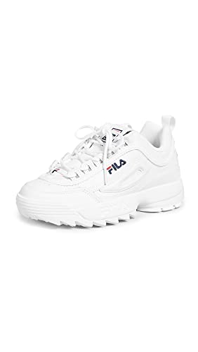 Fila Women's Disruptor II Premium Comfortable Sneakers, White/Navy/Red, 7