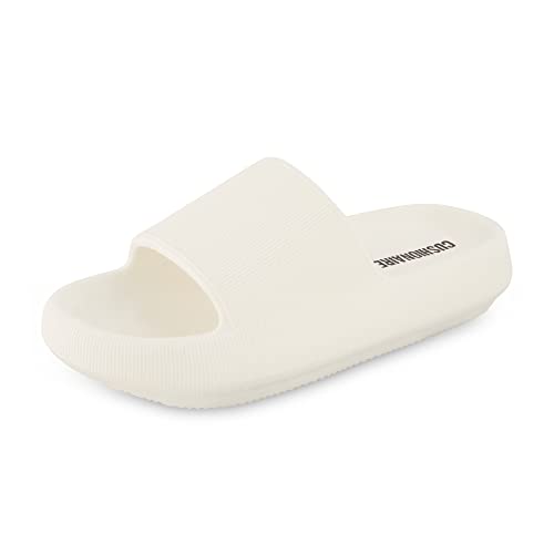 CUSHIONAIRE Women's Feather Cloud Recovery Slide Sandals with +Comfort, Vanilla 8