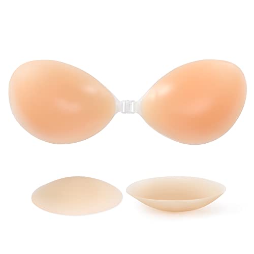 RELIRELIA Women's Sticky Self Adhesive Invisible Strapless Reusable Silicone Push Up Backless Bra, Nude, 30-40C