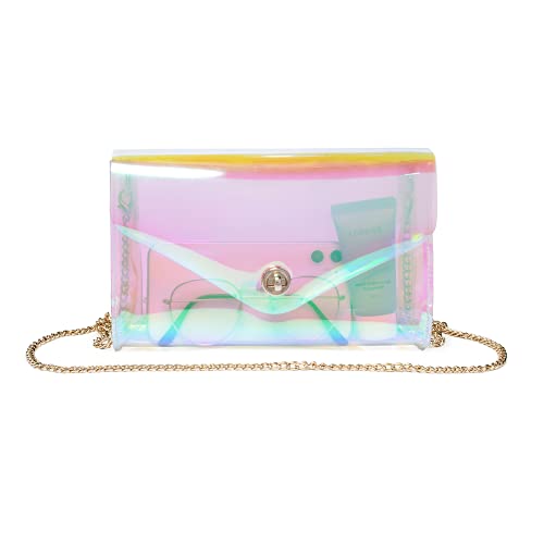 Vorspack Transparent Jelly Purse for Women Shiny Clear Purse Crossbody Bag Handbag Clutch Purse Evening Bag Cute for Prom Party Club Dating - Holographic