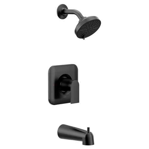 Moen Genta LX Matte Black High-Pressure Balancing Eco-Performance Modern Tub and Shower Trim, including Showerhead, Shower Handle, and Tub Spout, (Posi-Temp Valve Required), T2473EPBL