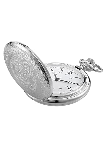 Pangda Vintage Pocket Watch Steel Men Watch with Chain for Fathers Day Xmas Present Daily Use Vintage Pocket Watch Steel Men Watch with Chain for Fathers Day Xmas Present Daily Use (Silver)