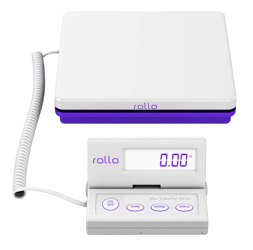 Rollo Shipping Scale for Packages - Digital Shipping Postal Scale (110 Lb Max) - Hold and Tare Functions - Includes AC Adapter and 2X AAA Batteries