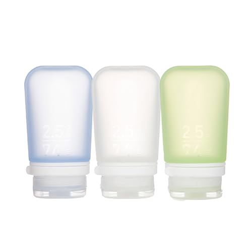 humangear GoToob+ 3-Pack (Medium) | Refillable Silicone Travel Bottle | Locking Lid | Food-Safe Material, Clear/Green/Blue, Medium (2.5 fl.oz.; 74ml)