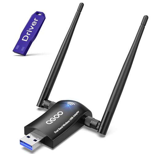 Wireless WiFi Adapter for Desktop PC - QGOO AC1300Mbps USB 3.0 Network Dongle with 5dBi High Gain Dual Antennas, Dual Band 2.4G/400Mbps 5G/867Mbps for Laptop Computer Compatible Windows11/10/8/7