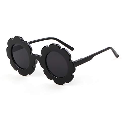 ADEWU Sunglasses for Kids Round Flower Cute Glasses UV 400 Protection Children Girl Boy Gifts (black/gray)