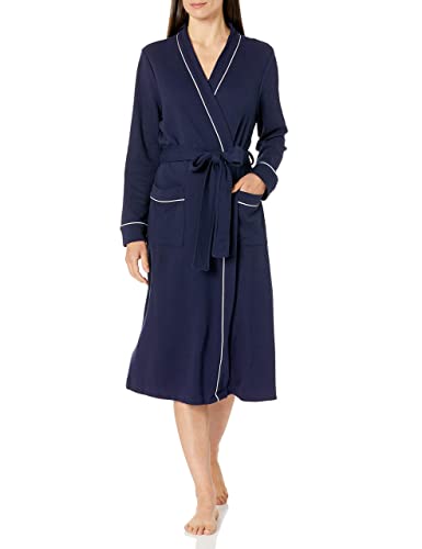 Amazon Essentials Women's Lightweight Waffle Full-Length Robe (Available in Plus Size), Navy, Large