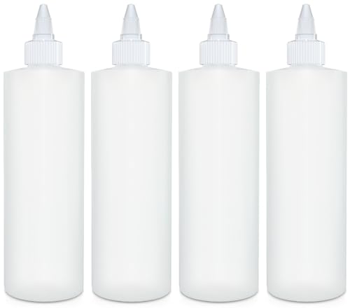 BRIGHTFROM Condiment Squeeze Bottles, 12 OZ Empty Squirt Bottle with Twist Top Cap, Leak Proof - Great for Ketchup, Mustard, Syrup, Sauces, Dressing, Oil, Arts and Crafts, BPA FREE Plastic - 4 PACK