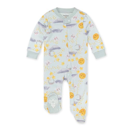 Burt's Bees Baby Baby Boys' Sleep and Play Pajamas, 100% Organic Cotton One-Piece Romper Jumpsuit Zip Front PJs, Moon Dreams
