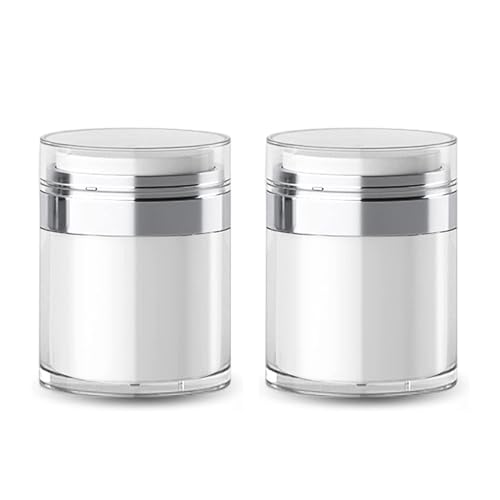 Furnido Refillable Airless Pump Jars,Empty Acrylic Makeup Cosmetic Containers, Travel Lotion With Lid for Thick Moisturizer,Skincare Cream, 2 Pack, 1 oz, White