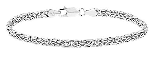 Miabella Italian 925 Sterling Silver 4mm Flat Byzantine Link Chain Bracelet for Women Teens, 925 Made in Italy (Length 7.5 Inches)