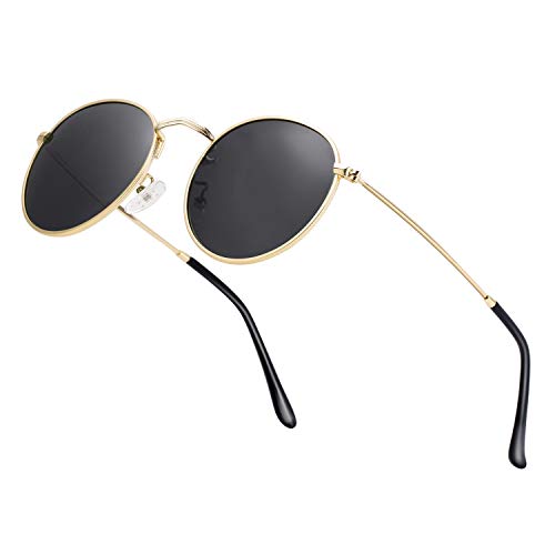 Htms Round Sunglasses for Men Vintage Retro Polarized Sun Glasses for Women Metal Frame Circle Shades