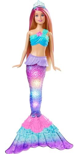 Barbie Dreamtopia Doll, Mermaid Toy with Water-Activated Light-Up Tail, Pink-Streaked Hair & 4 Colorful Light Shows