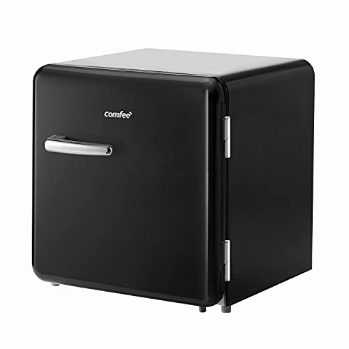 COMFEE 1.6 Cubic Feet Solo Series Retro Refrigerator Sleek Appearance HIPS Interior, Energy Saving, Adjustable Legs, Temperature Thermostat Dial, Removable Shelf, Perfect for Home/Dorm/Garage [black]