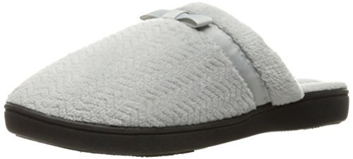 isotoner Women's Chevron Slip On Clog Slippers with Moisture Wicking for Indoor/Outdoor Comfort and Arch Support, Light Grey, 7.5-8 M US