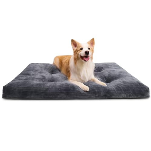 Dog Crate Bed Washable Dog Beds for Large Dogs Deluxe Thick Flannel Fluffy Comfy Kennel Pad Anti-Slip & Anti-Scratch Pet Sleeping Mat, 35 x 23 Inch, Gray