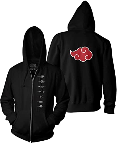 Ripple Junction Naruto Shippuden Anti Village Symbols Front and Back Print Full Zip Adult Anime Fleece Hoodie Officially Licensed X-Large Black