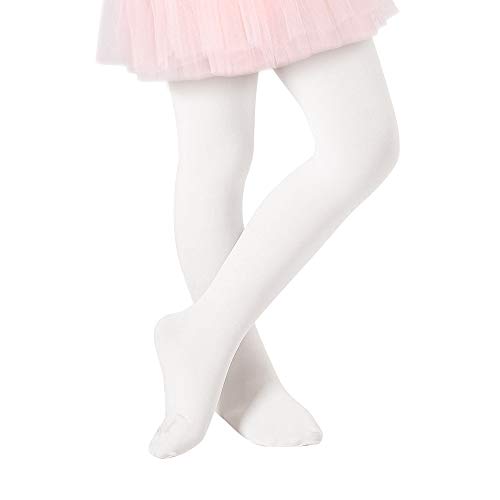 Century Star Ultra-Soft Footed Dance Sockings Ballet Tights Kids Super Elasticity School Uniform Tights For Girls (01) 1 Pack White 3-6