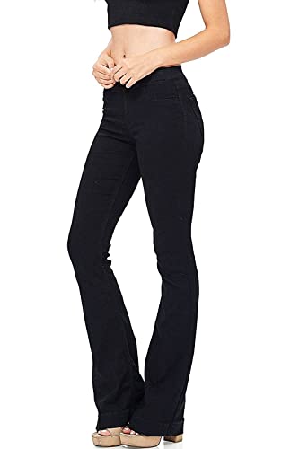 Cello Women's Juniors Mid Waist Skinny Fit Bootcut Pants (L, Black)